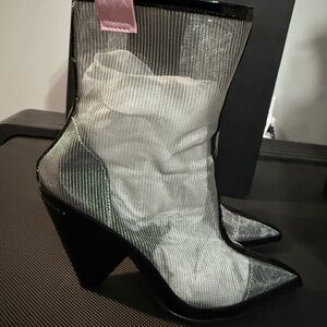 Armani Exchange Black and Silver Mesh Heeled Boots